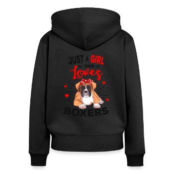 Chien boxer - Sweat à capuche zippé Premium bio Femme - noir - Dos - Julia (174cm)