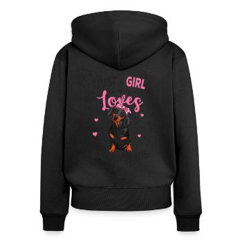 teckel - Sweat à capuche zippé Premium bio Femme - noir - Dos - Julia (174cm)