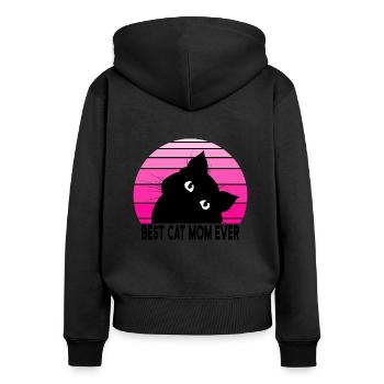 Katzen Mama - Frauen Premium Bio Zip Hoodie - Schwarz - Hinten - Julia (174cm)