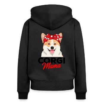 Corgi - Frauen Premium Bio Zip Hoodie - Schwarz - Hinten - Julia (174cm)