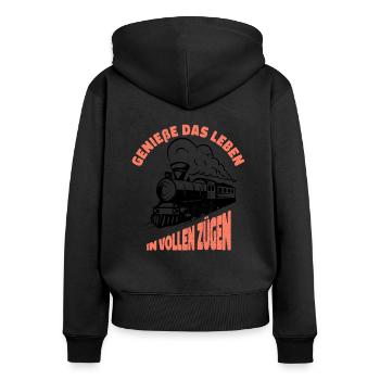 railroad - Women's Premium Organic Zip Hoodie - black - Back - Julia (174cm)