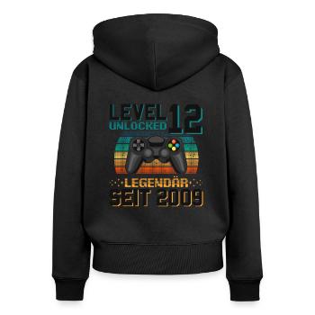 12. Geburtstag Gamer - Frauen Premium Bio Zip Hoodie - Schwarz - Hinten - Julia (174cm)