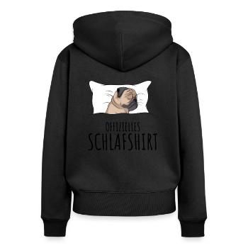 Mops - Frauen Premium Bio Zip Hoodie - Schwarz - Hinten - Julia (174cm)