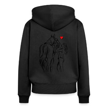 Cheval - Sweat à capuche zippé Premium bio Femme - noir - Dos - Julia (174cm)