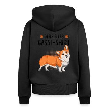 Corgi - Frauen Premium Bio Zip Hoodie - Schwarz - Hinten - Julia (174cm)