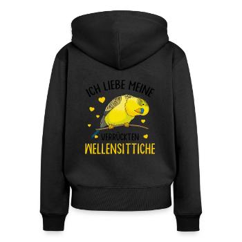 Wellensittich - Frauen Premium Bio Zip Hoodie - Schwarz - Hinten - Julia (174cm)