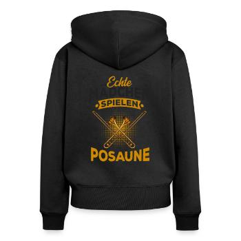 Posaune - Frauen Premium Bio Zip Hoodie - Schwarz - Hinten - Julia (174cm)