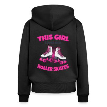 Rollschuhe - Frauen Premium Bio Zip Hoodie - Schwarz - Hinten - Julia (174cm)