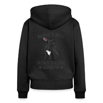 Bulldog français - Sweat à capuche zippé Premium bio Femme - noir - Dos - Julia (174cm)