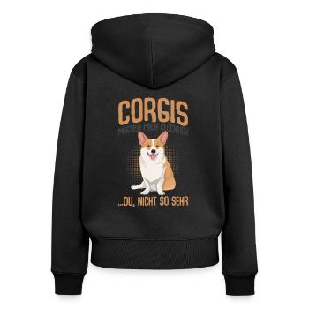 Corgi - Frauen Premium Bio Zip Hoodie - Schwarz - Hinten - Julia (174cm)