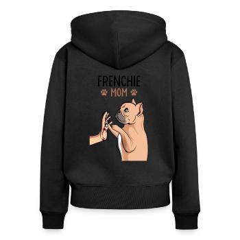 Bulldog français - Sweat à capuche zippé Premium bio Femme - noir - Dos - Julia (174cm)