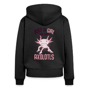 Axolotl - Frauen Premium Bio Zip Hoodie - Schwarz - Hinten - Julia (174cm)