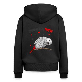 Graupapagei - Frauen Premium Bio Zip Hoodie - Schwarz - Hinten - Julia (174cm)