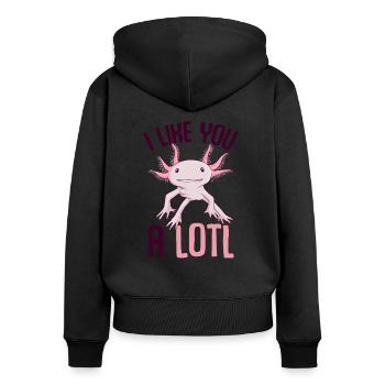 Axolotl - Frauen Premium Bio Zip Hoodie - Schwarz - Hinten - Julia (174cm)