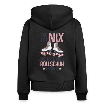 Rollschuhe - Frauen Premium Bio Zip Hoodie - Schwarz - Hinten - Julia (174cm)