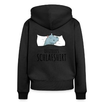 Nilpferd Hippo - Frauen Premium Bio Zip Hoodie - Schwarz - Hinten - Julia (174cm)