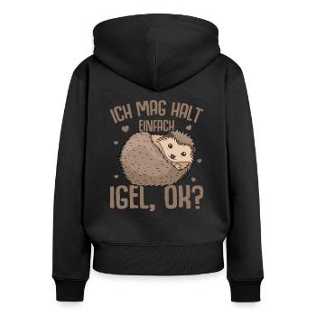 Igel - Frauen Premium Bio Zip Hoodie - Schwarz - Hinten - Julia (174cm)