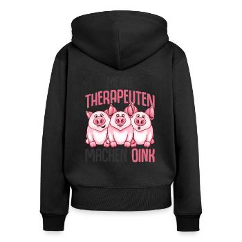 Schweine - Frauen Premium Bio Zip Hoodie - Schwarz - Hinten - Julia (174cm)
