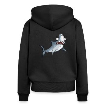lustiger Haifisch - Frauen Premium Bio Zip Hoodie - Schwarz - Hinten - Julia (174cm)