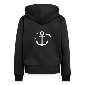 Anker Möwen - Frauen Premium Bio Zip Hoodie - Schwarz - Hinten - Julia (174cm)