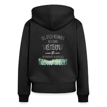 Pferd Reiterin Wald Reiterspruch t shirt - Frauen Premium Bio Zip Hoodie - Schwarz - Hinten - Julia (174cm)