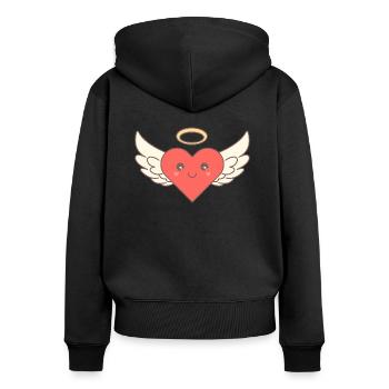 Halo de visage d'aile d'ange coeur doux - Sweat à capuche zippé Premium bio Femme - noir - Dos - Julia (174cm)