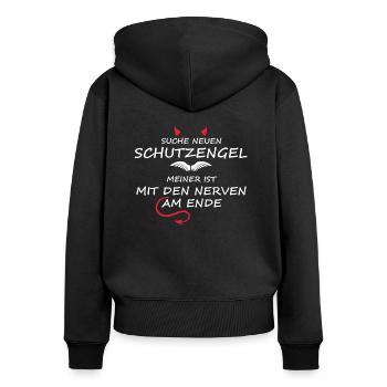 SUCHE NEUEN SCHUTZENGEL - Frauen Premium Bio Zip Hoodie - Schwarz - Hinten - Julia (174cm)