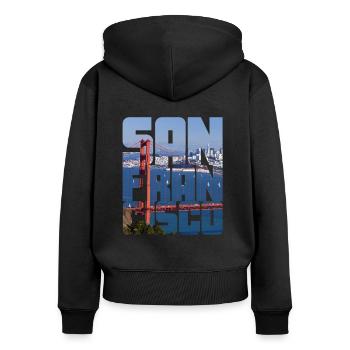 San Francisco America USA Pont du Golden Gate - Sweat à capuche zippé Premium bio Femme - noir - Dos - Julia (174cm)