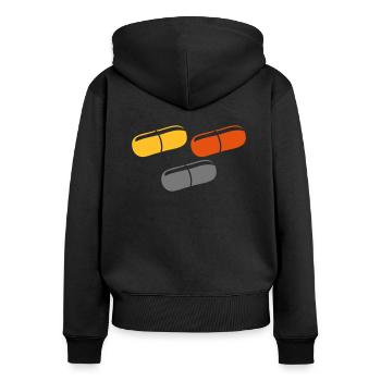 Drei Pillen - Frauen Premium Bio Zip Hoodie - Schwarz - Hinten - Julia (174cm)