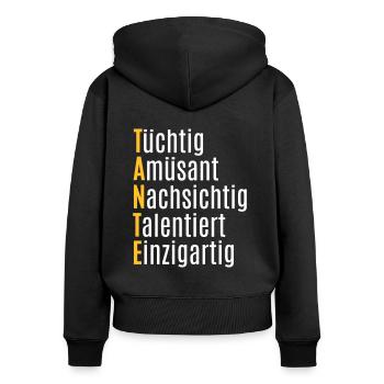 Beste Tante Geschenkidee Buchstabe Eigenschaften - Frauen Premium Bio Zip Hoodie - Schwarz - Hinten - Julia (174cm)