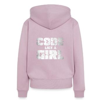 Code Girl Femmes Woman Power Feminist Female Nerd - Sweat à capuche zippé Premium bio Femme - rose poudré - Dos - Julia (174cm)