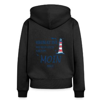 Heimat ist wo man auch Abends Moin sagt - Frauen Premium Bio Zip Hoodie - Schwarz - Hinten - Julia (174cm)