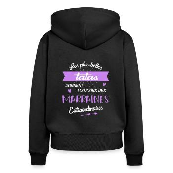 Marraines extraordinaires - Sweat à capuche zippé Premium bio Femme - noir - Dos - Julia (174cm)