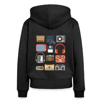 Vintage 90er Jahre Gadgets Party Outfit Geschenk - Frauen Premium Bio Zip Hoodie - Schwarz - Hinten - Julia (174cm)