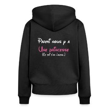 ♥Princesse c'est moi♥ - Sweat à capuche zippé Premium bio Femme - noir - Dos - Julia (174cm)