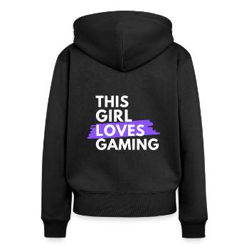 This girl loves gaming. - Women's Premium Organic Zip Hoodie - black - Back - Julia (174cm)