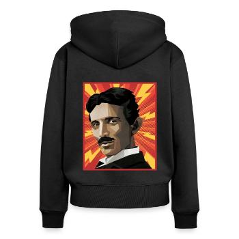 Nicola Tesla Popart - Frauen Premium Bio Zip Hoodie - Schwarz - Hinten - Julia (174cm)