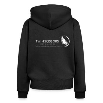 Twin Scissors Sylt Logo - Frauen Premium Bio Zip Hoodie - Schwarz - Hinten - Julia (174cm)