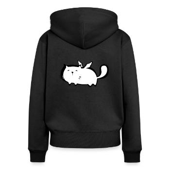 Chubby cute cat Angel with angel wings. Kids - Women's Premium Organic Zip Hoodie - black - Back - Julia (174cm)