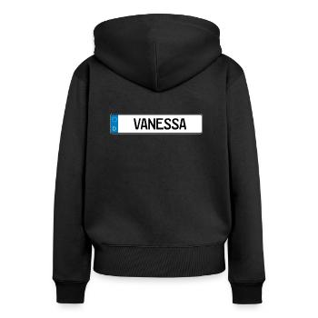 Vanessa Namensschild Geschenk - Frauen Premium Bio Zip Hoodie - Schwarz - Hinten - Julia (174cm)