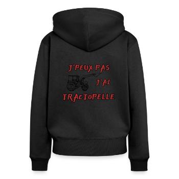 J'peux pas j'ai tractopelle. Tracteur. Tractopelle - Sweat à capuche zippé Premium bio Femme - noir - Dos - Julia (174cm)