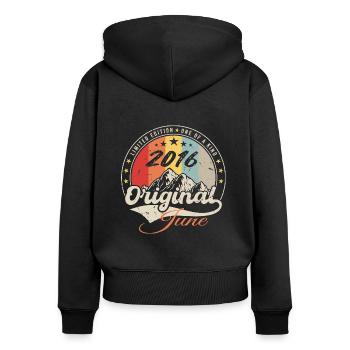 Juni 2016 Original 2016 Jubiläum 2016 Juni - Frauen Premium Bio Zip Hoodie - Schwarz - Hinten - Julia (174cm)