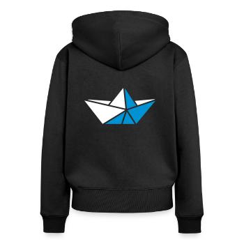 bateau de papier - Sweat à capuche zippé Premium bio Femme - noir - Dos - Julia (174cm)