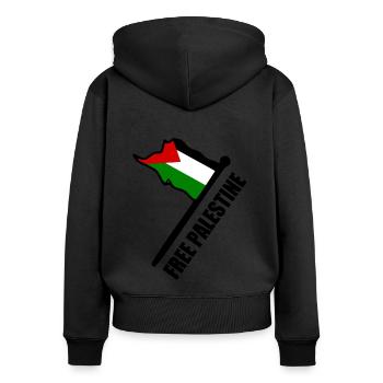 Free palestine - Sweat à capuche zippé Premium bio Femme - noir - Dos - Julia (174cm)