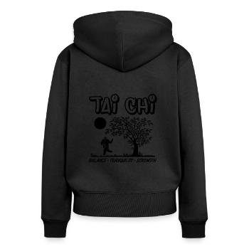 Tai Chi - Sweat à capuche zippé Premium bio Femme - noir - Dos - Julia (174cm)