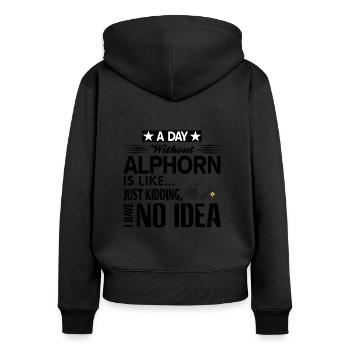 Alphorn - Frauen Premium Bio Zip Hoodie - Schwarz - Hinten - Julia (174cm)