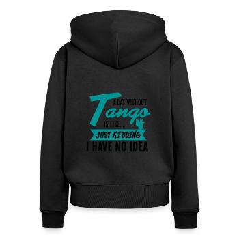 Tango - Frauen Premium Bio Zip Hoodie - Schwarz - Hinten - Julia (174cm)