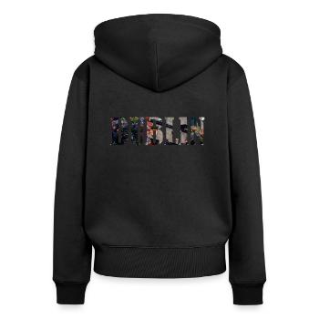 Lettrage de Dublin avec design de remplissage de photo de la ville - Sweat à capuche zippé Premium bio Femme - noir - Dos - Julia (174cm)