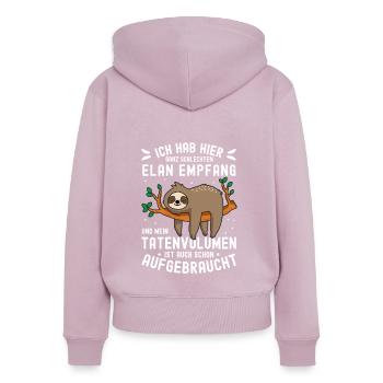 Ich hab hier ganz schlechten Elan Empfang Faultier - Frauen Premium Bio Zip Hoodie - Altrosa - Hinten - Julia (174cm)
