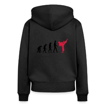 Karate - Evolution - Frauen Premium Bio Zip Hoodie - Schwarz - Hinten - Julia (174cm)